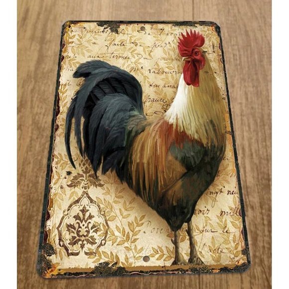 Rooster Vintage Looking Wallpaper 8x12 Metal‎ Wall Animal Sign - Picture 1 of 1
